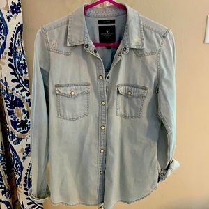 Distressed chambray button up